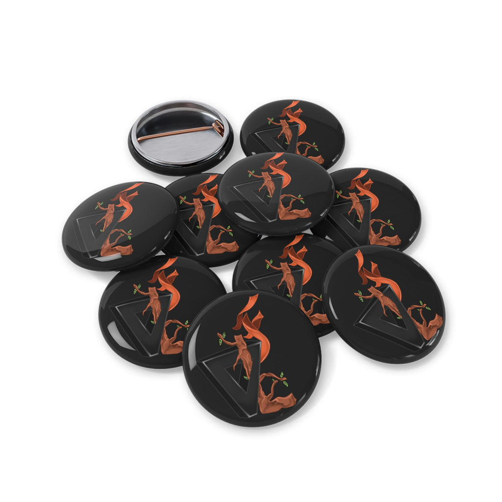 Floral Fox Round Pin — Stylized Orange Fox Enamel Button