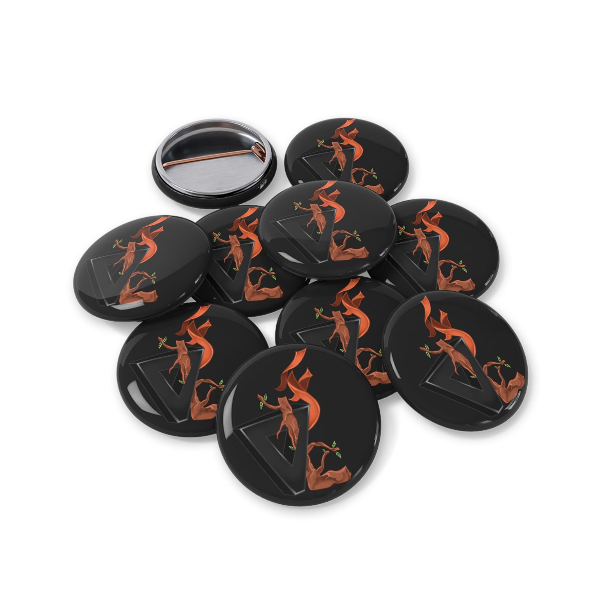 Floral Fox Round Pin — Stylized Orange Fox Enamel Button