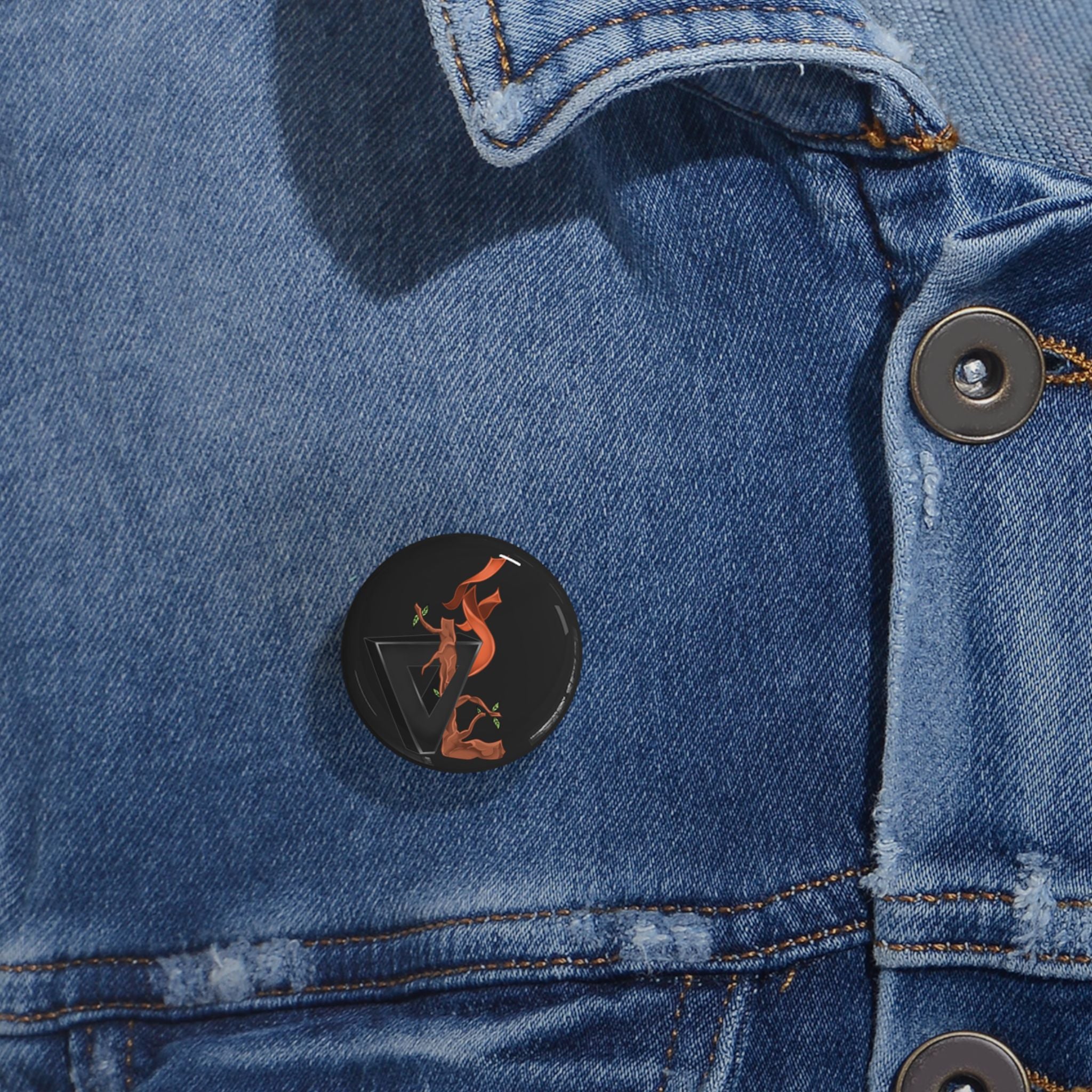 Floral Fox Round Pin — Stylized Orange Fox Enamel Button