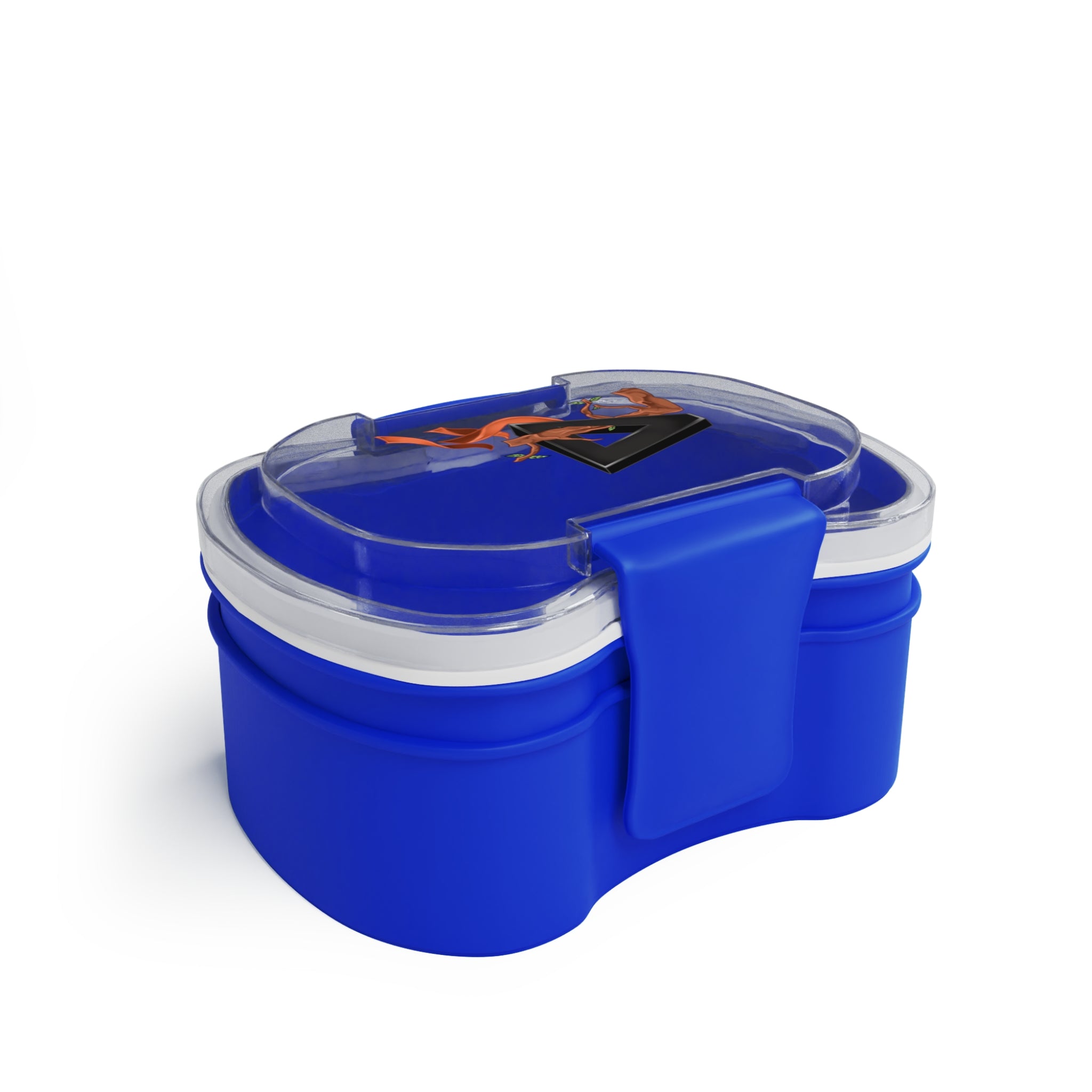 Blue Two-Tier Bento Box with Surreal Triangle & Floral Design — Leakproof Lunch Container