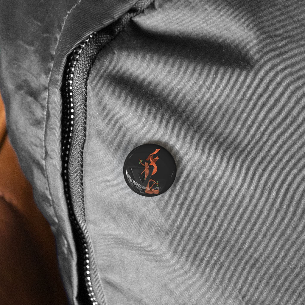 Floral Fox Round Pin — Stylized Orange Fox Enamel Button