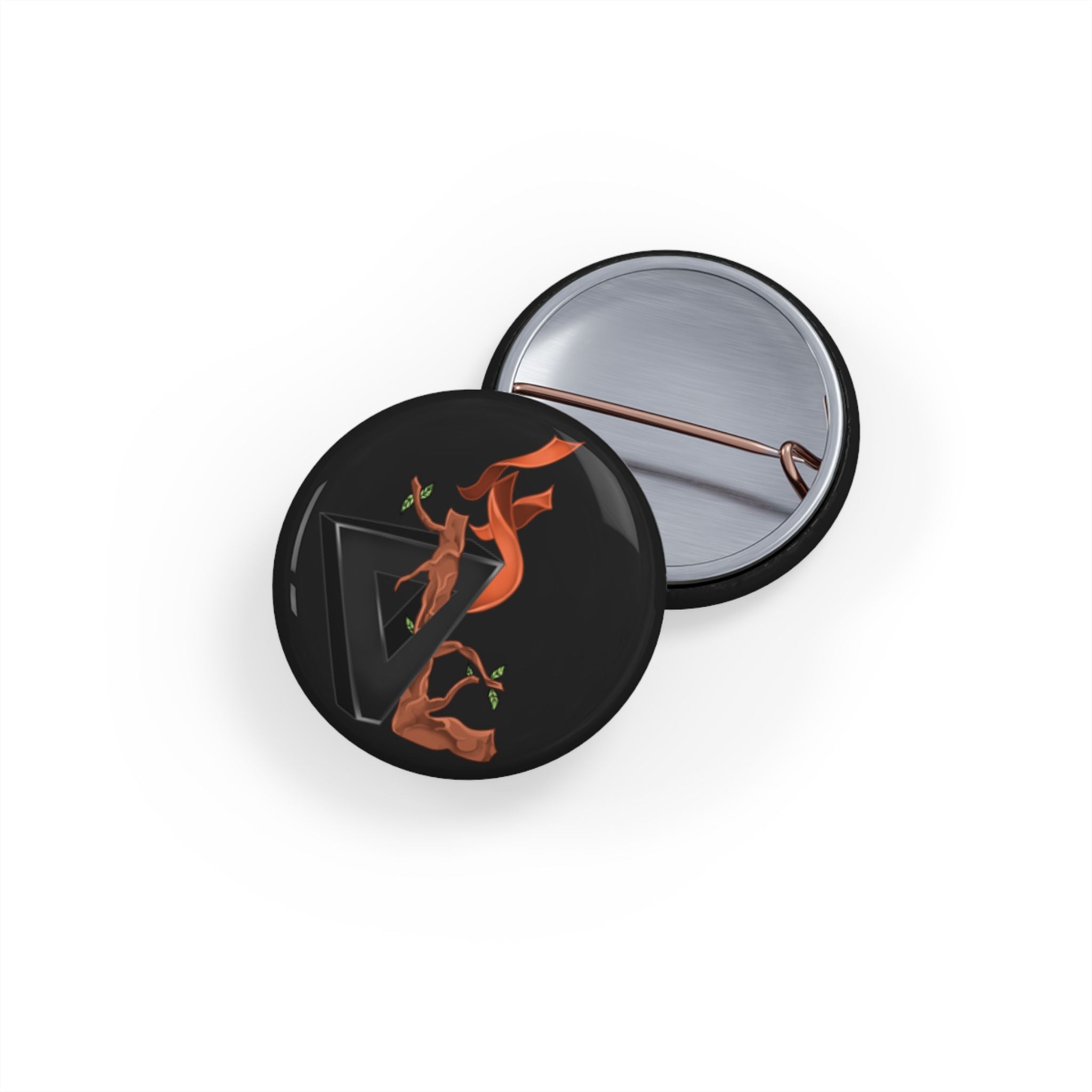 Floral Fox Round Pin — Stylized Orange Fox Enamel Button