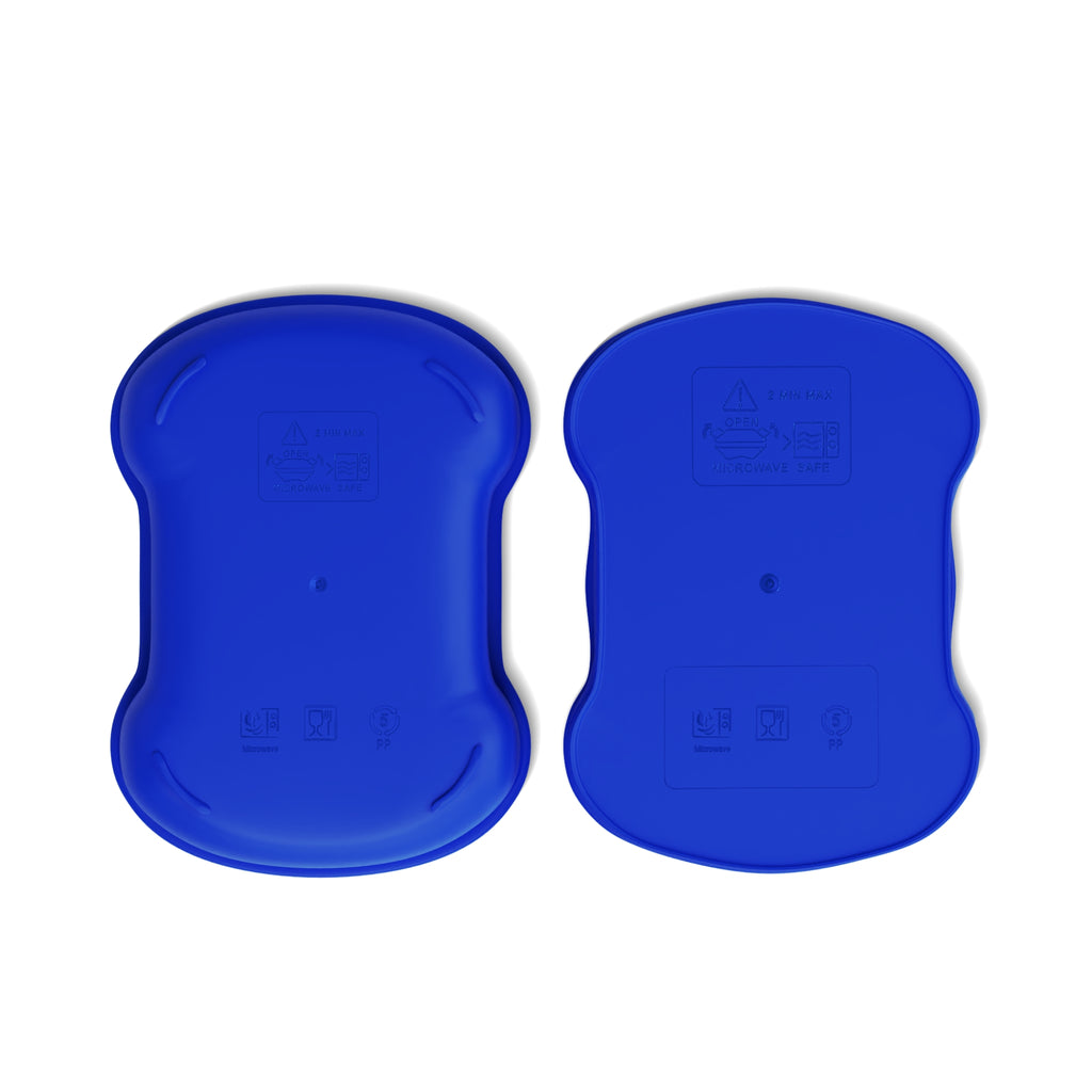 Blue Two-Tier Bento Box with Surreal Triangle & Floral Design — Leakproof Lunch Container