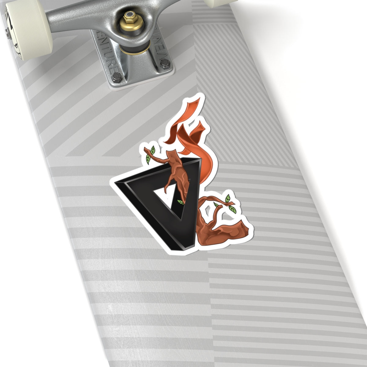 V Black Triangle & Flame Tree Kiss-Cut Sticker — Nature Meets Tech Laptop Decal