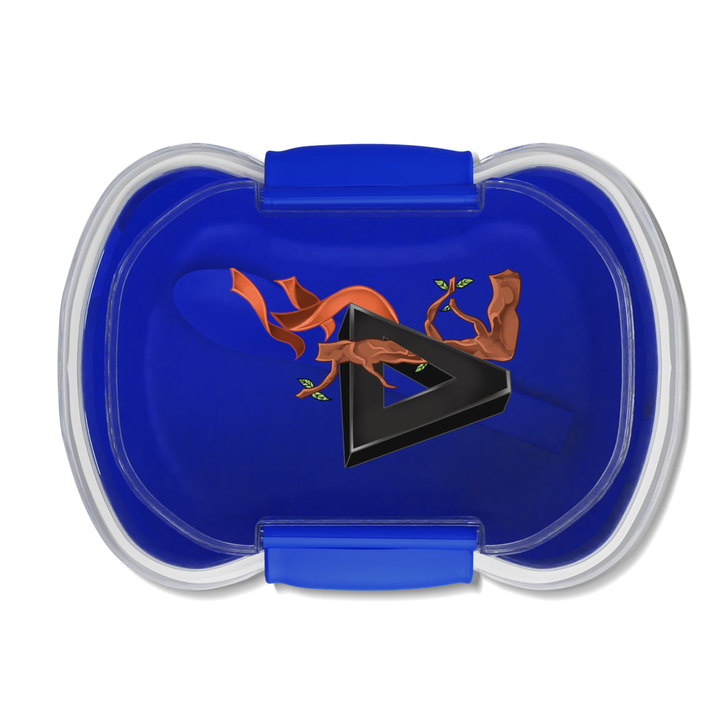 Blue Two-Tier Bento Box with Surreal Triangle & Floral Design — Leakproof Lunch Container