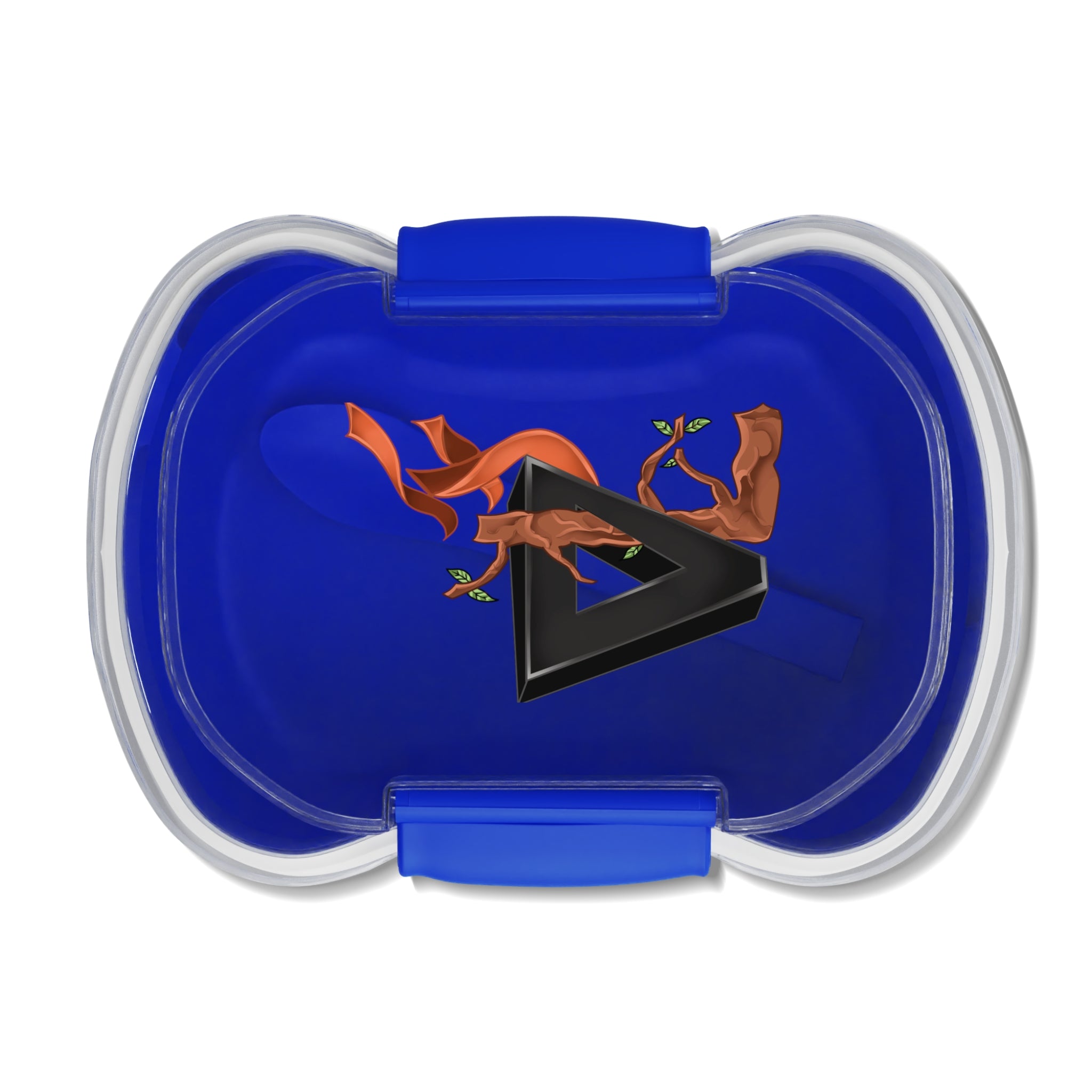 Blue Two-Tier Bento Box with Surreal Triangle & Floral Design — Leakproof Lunch Container