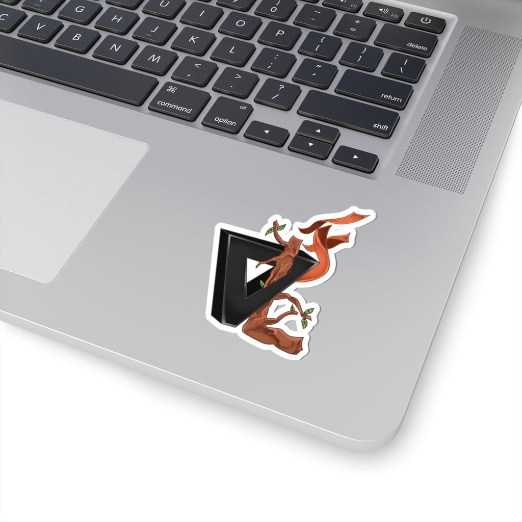 V Black Triangle & Flame Tree Kiss-Cut Sticker — Nature Meets Tech Laptop Decal