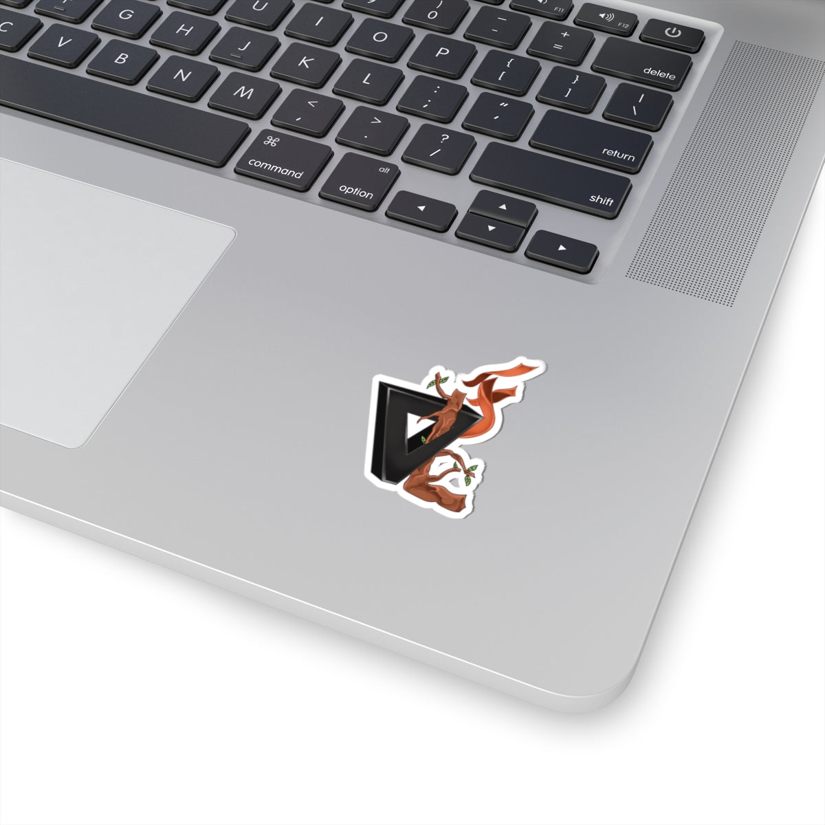 V Black Triangle & Flame Tree Kiss-Cut Sticker — Nature Meets Tech Laptop Decal