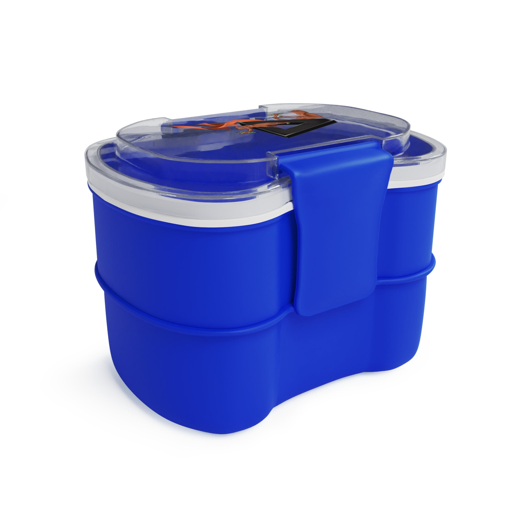 Blue Two-Tier Bento Box with Surreal Triangle & Floral Design — Leakproof Lunch Container