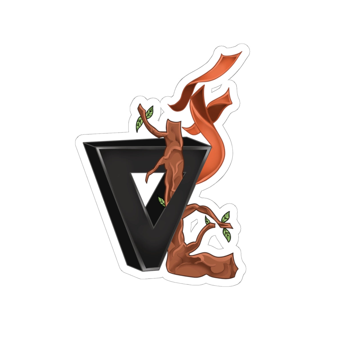 V Black Triangle & Flame Tree Kiss-Cut Sticker — Nature Meets Tech Laptop Decal