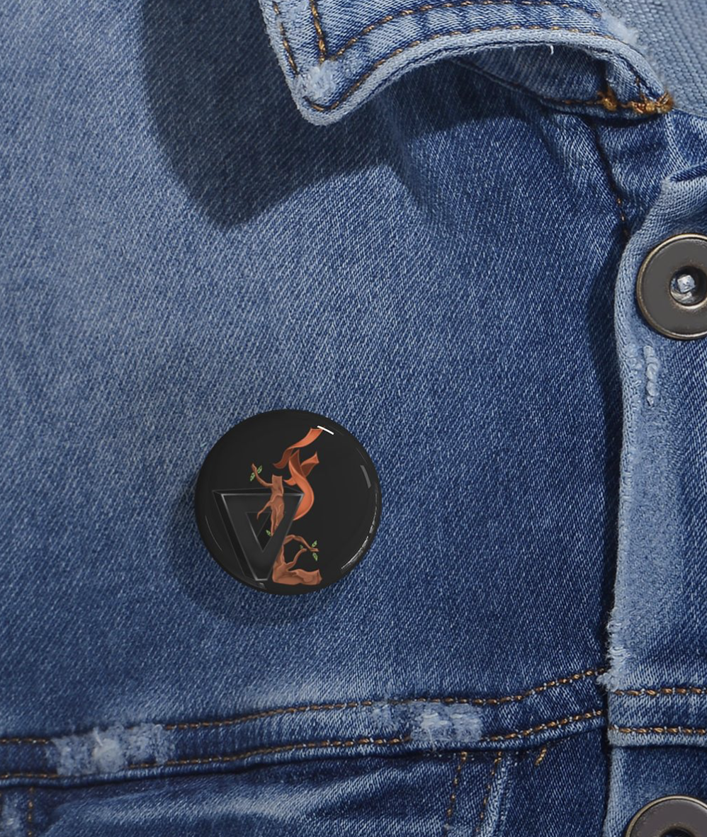 Floral Fox Round Pin — Stylized Orange Fox Enamel Button